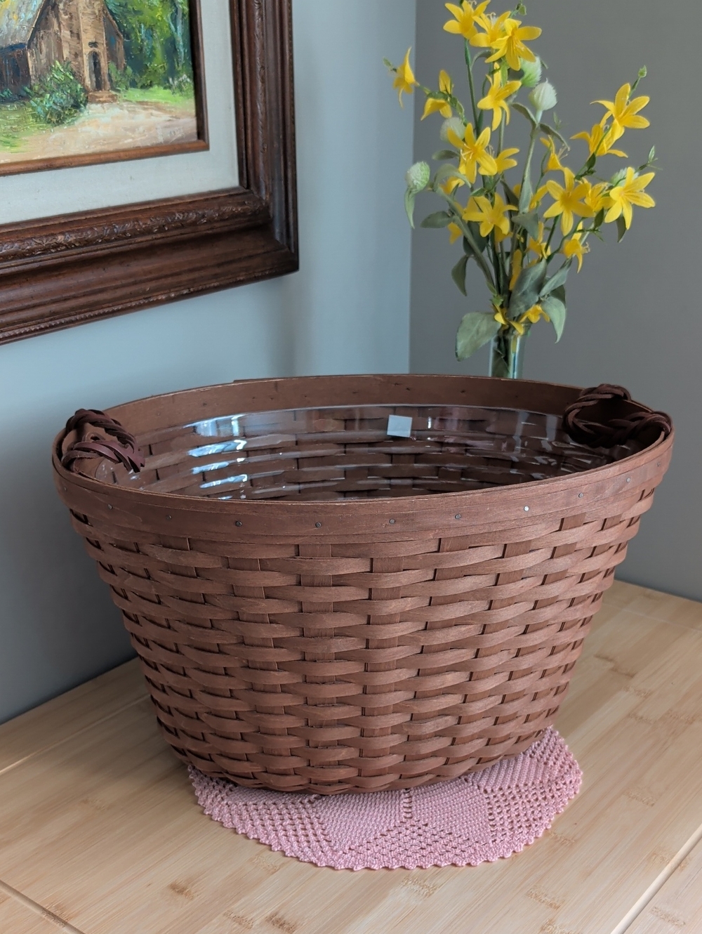 Longaberger Rich Brown Beverage Tub Woven Oval Basket with Handles